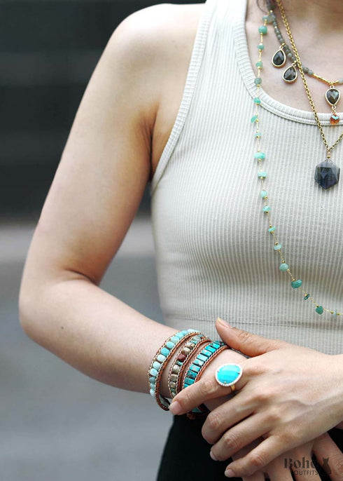 Boho Necklace, Labradorite, Rhinestone